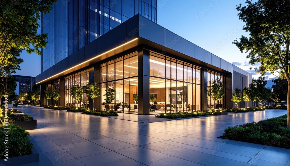 Modern Building Glow Elegant Architecture at Twilight. Modern Building Glow Elegant Architecture at Twilight.