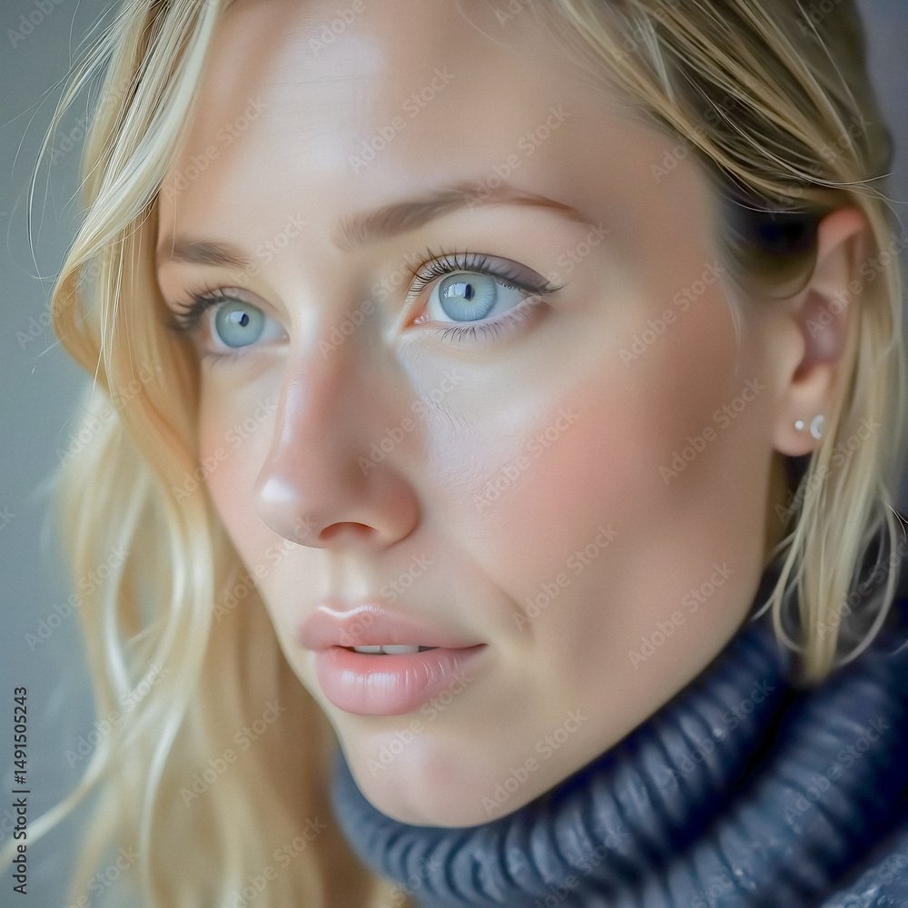 Cozy Winter Portrait – Blonde Woman Wearing a Soft Knitted Scarf, Minimalist Fashion, Seasonal Style, Warm Textures, Elegant Outdoor Look Cozy Winter Portrait – Blonde Woman Wearing a Soft Knitted Scarf, Minimalist Fashion, Seasonal Style, Warm Textures, Elegant Outdoor Look
