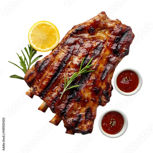 Cuadro en lienzo BBQ Ribs: Recipe, Sauce, Grill on white background