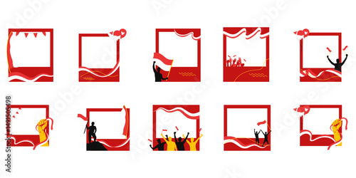 Set of red and white indonesia independence day photo frame. Vector isolated.