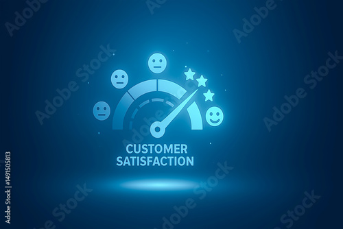 abstract blue background with circles-Customer Feedback Survey Experience – Max Gauge Meter Rating for Product Quality & Five-Star Service Satisfaction