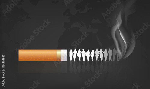 Horizontal illustrations of cigarettes and silhouettes of many people on World Anti-Smoking Day