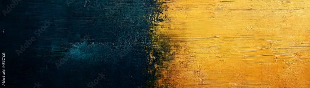 Naklejka premium Abstract painting with dark blue and golden hues.