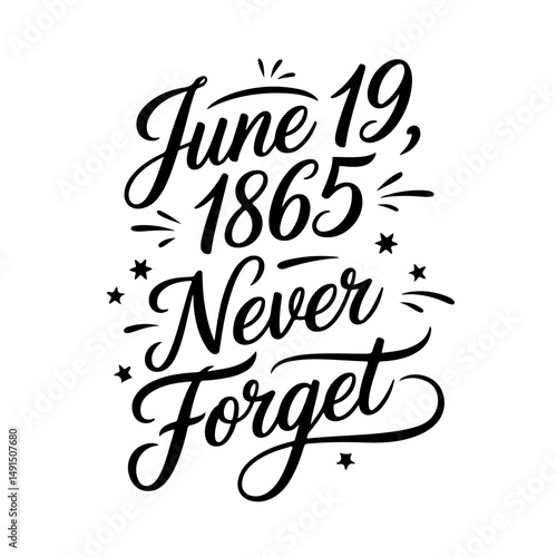 June 19, 1865 — Never Forget. Juneteenth Quotes Vector Design Isolated on White Background
