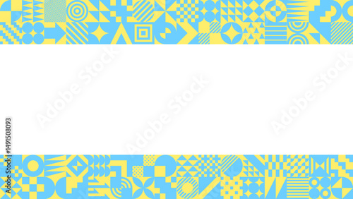 水色と黄色の幾何学模様のタイルの上下フレーム