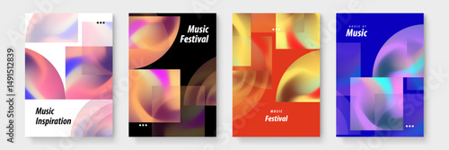 Four colorful posters with text that says music festival and music inspiration. Suitable for event promotions and music related marketing materials.