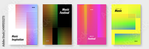 Four vibrant posters featuring the words music festival and house of music. Perfect for promoting music events and concerts. Ideal for marketing.