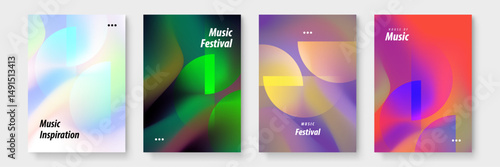 Set of colorful posters with vibrant text designs for a music festival. Suitable for event promotions, social media ads, and posters.