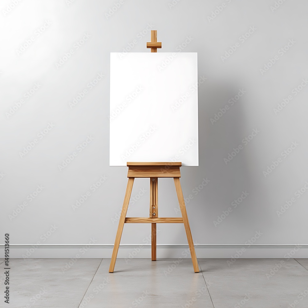 Mockup of an A3-size white poster placed on an easel in a minimalist studio setting, neutral background Mockup of an A3-size white poster placed on an easel in a minimalist studio setting, neutral background