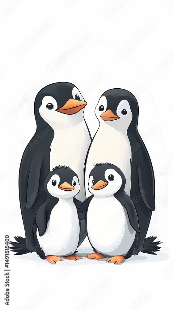 Fototapeta premium Penguin family illustration on white background