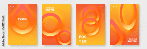 Four abstract posters with orange and yellow circles, perfect for brightening up interior spaces or adding a pop of color to designs.