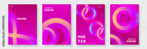 Abstract posters with pink and purple circles and teardrop shapes. Suitable for wall decor, print design, backgrounds, and textiles.