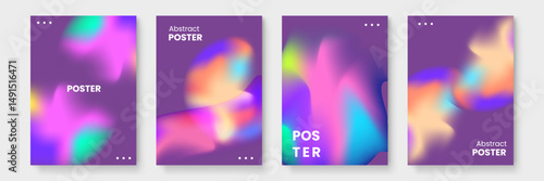 Four vibrant abstract gradient posters suitable for modern digital backgrounds, social media marketing, artistic prints, and colorful visual displays.