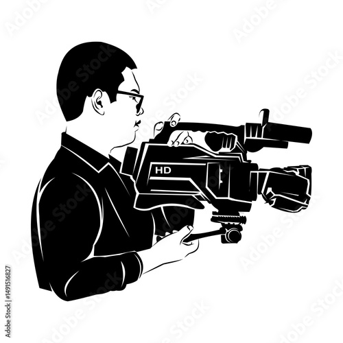 vector black and white silhouettes of cameramen and videographers