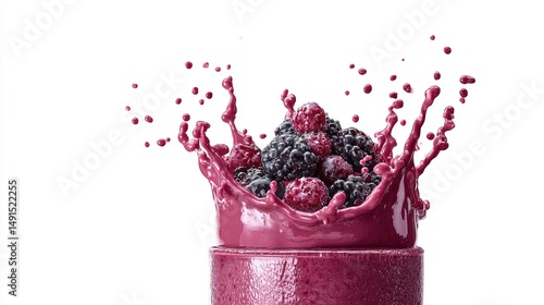 Frozen berries exploding into a vibrant smoothie.