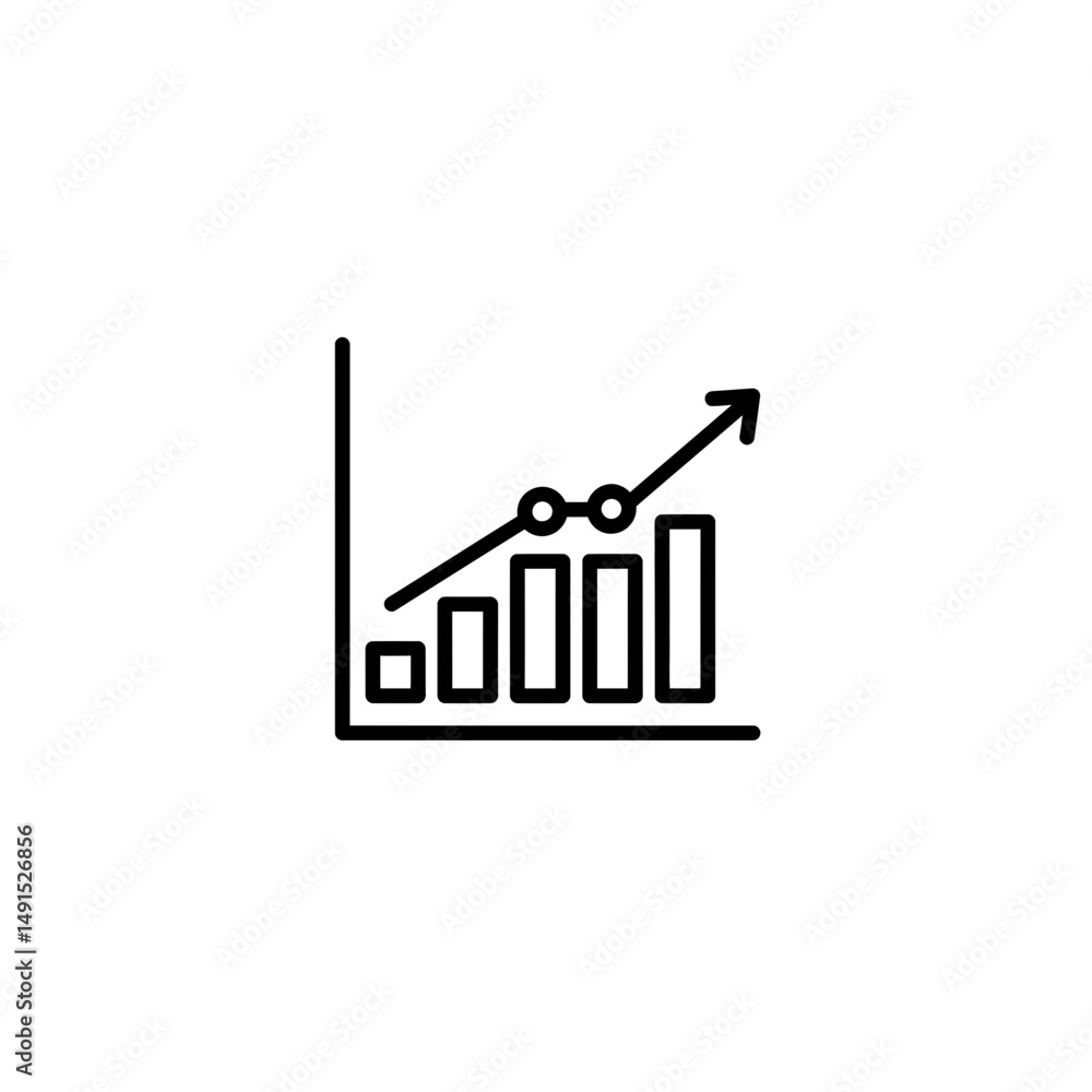 Business growth chart icon with upward trend and bars Business growth chart icon with upward trend and bars