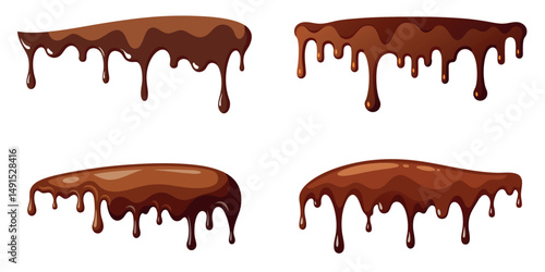 A set of Melted Chocolate Drips: Captivating a sweet cascade of rich, dark, and alluring chocolate as it elegantly drips, Chocolate Drip Design: A delectable array of stylized chocolate drips