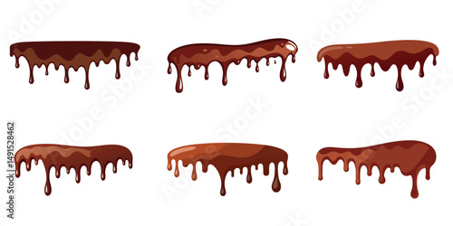 A set of Melted Chocolate Drips: Captivating a sweet cascade of rich, dark, and alluring chocolate as it elegantly drips.