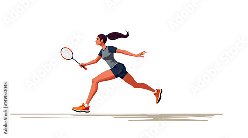 A decisive moment of dynamic athleticism as a skilled badminton player leaps into action during a high-stakes match. The athlete’s focused expression and precise movements reflect. Vector design