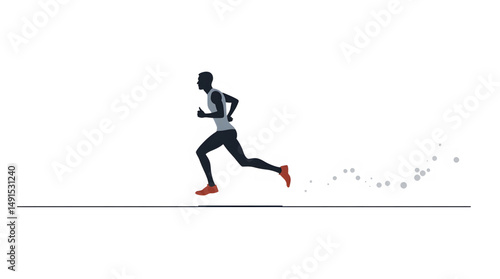 a focused runner is portrayed mid-stride, embodying a perfect balance between power and grace as every muscle is engaged in a disciplined sprint. Clad in vivid, contrasting athletic apparel. Vector