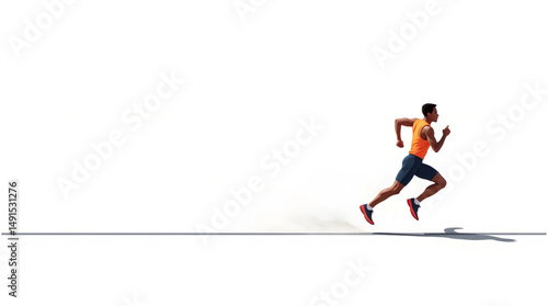 a focused runner is portrayed mid-stride, embodying a perfect balance between power and grace as every muscle is engaged in a disciplined sprint. Clad in vivid, contrasting athletic apparel. Vector