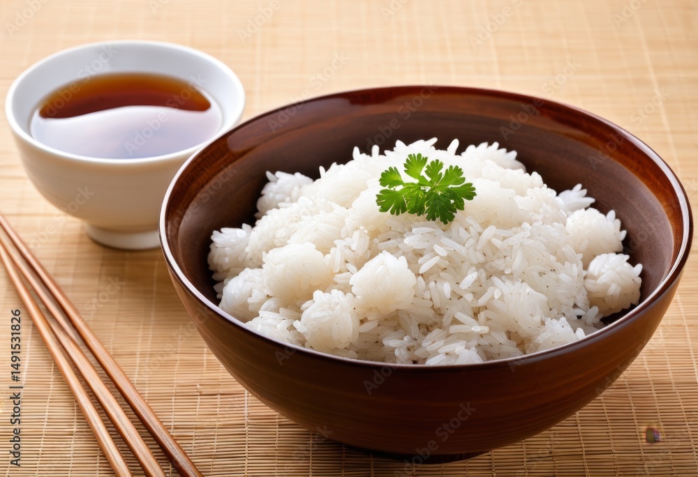 The table had a bowl of rice and chopsticks The table had a bowl of rice and chopsticks