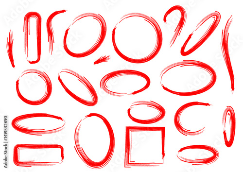 Red Hand-Drawn Vector Highlight Circles and Shapes