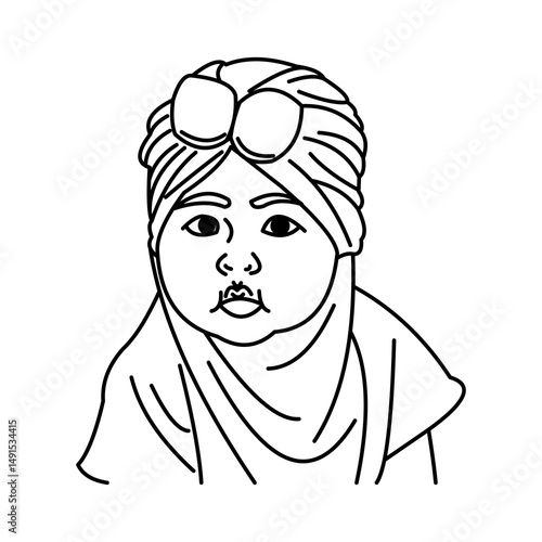 Vector coloring book image of Muslim girl wearing the hijab