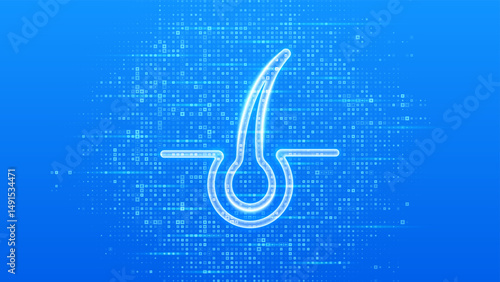 Hair icon. Dermatology therapy for epidermis. Hair loss, growth, transplant, removal, care. Hair follicle treatment. Trichology. Blue medical background made with cross shape symbol. Vector.