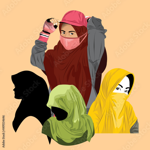 vector of woman wearing hijab and veil