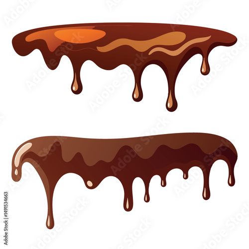 Melted Chocolate Drips: Captivating a sweet cascade of rich, dark, and alluring chocolate as it elegantly drips. Chocolate Drip Design: A delectable array of stylized chocolate drips