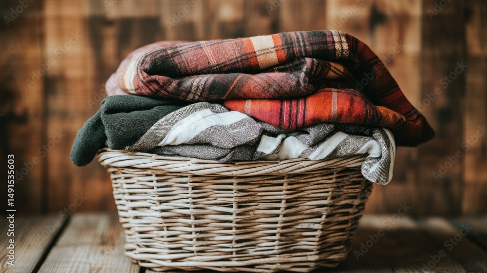 Obraz premium Folded clothes in a wicker basket