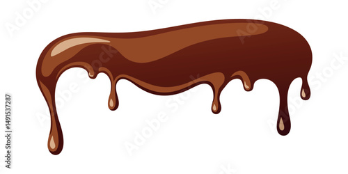 Brown liquid chocolate drips and flows onto a white background, a sweet and delicious melted cocoa splash