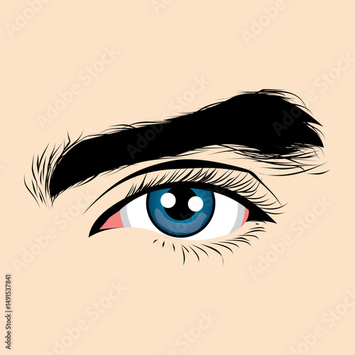 vector illustration of blue eyes man with thick black eyebrows