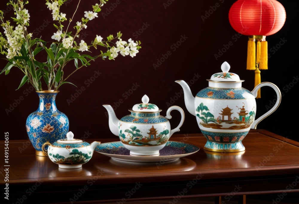 Fototapeta premium The table had several vases and a teapot
