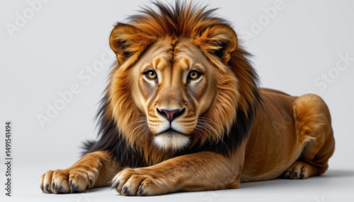 Majestic lion resting in studio environment wildlife photography close-up view realistic animal portrait