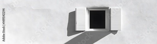 Simple white exterior window with open shutters.