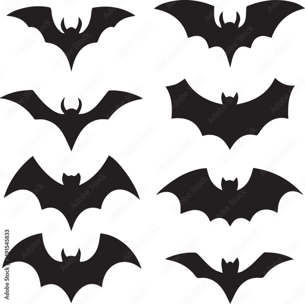 Fototapeta premium black halloween bat set silhouette vector, halloween bat set clipart vector
