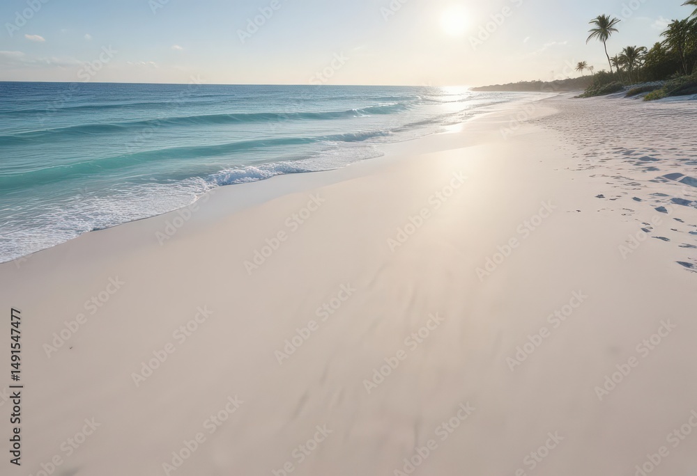 Obraz premium Soft blue waves caress a pristine white sand beach , travel, white sand