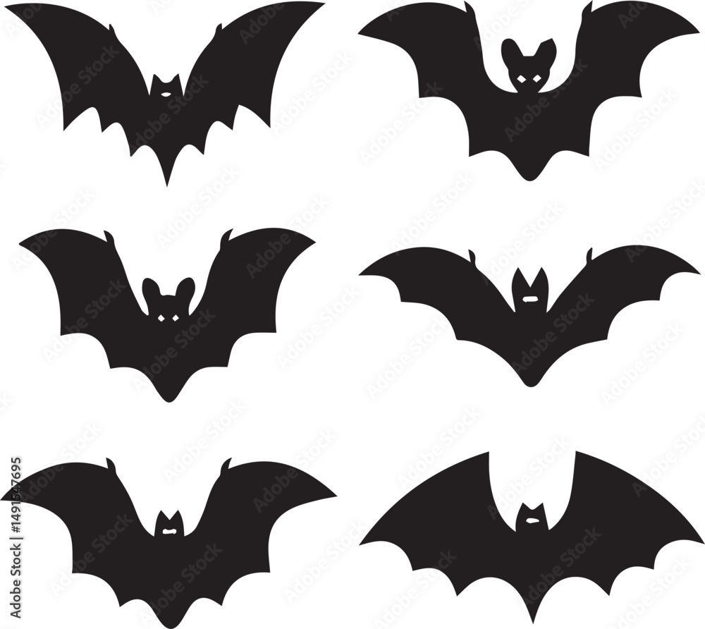 Naklejka premium black halloween bat set silhouette vector, halloween bat set clipart vector