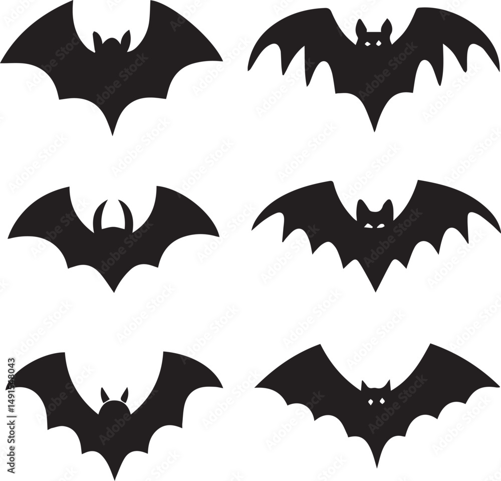 Naklejka premium black halloween bat set silhouette vector, halloween bat set clipart vector