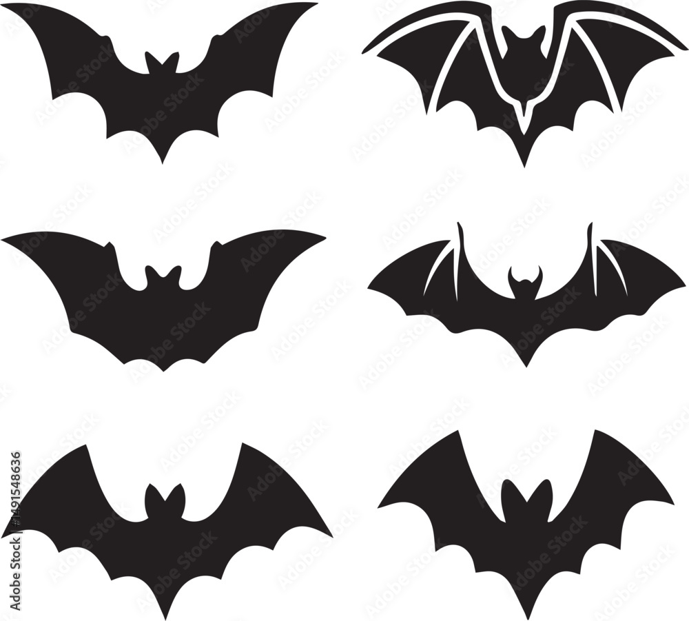 Fototapeta premium black halloween bat set silhouette vector, halloween bat set clipart vector