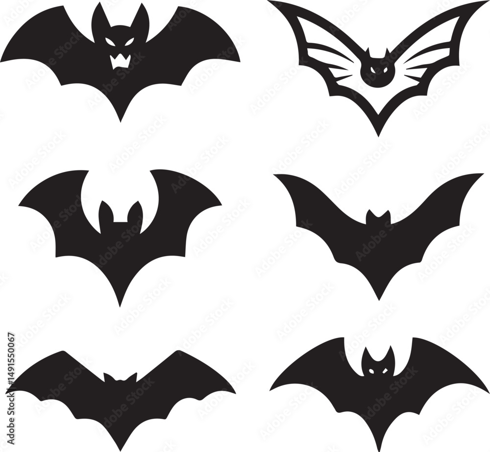 Fototapeta premium black halloween bat set silhouette vector, halloween bat set clipart vector