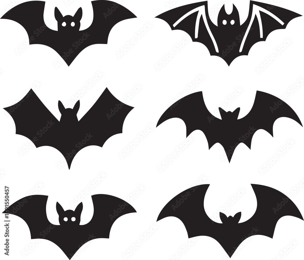 Naklejka premium black halloween bat set silhouette vector, halloween bat set clipart vector