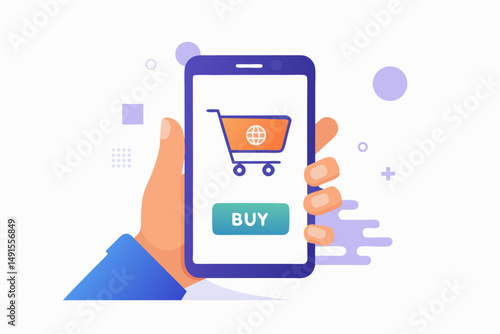 hand holding ecommerce smartphone icon