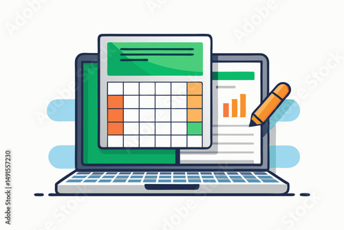 open laptop icon with spreadsheet screen