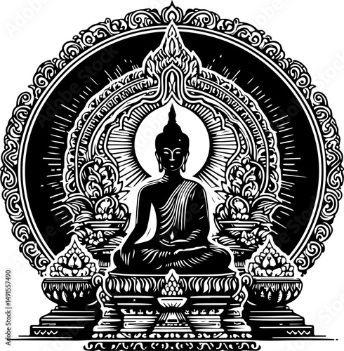 sketch illustration icon logo symbol stupa buddha statue sacred classic vintage
