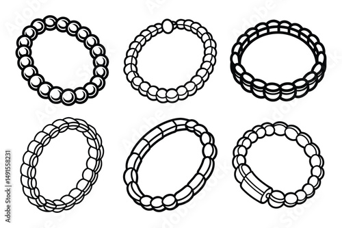 Set of bracelet solid line art vector illustration on white background.