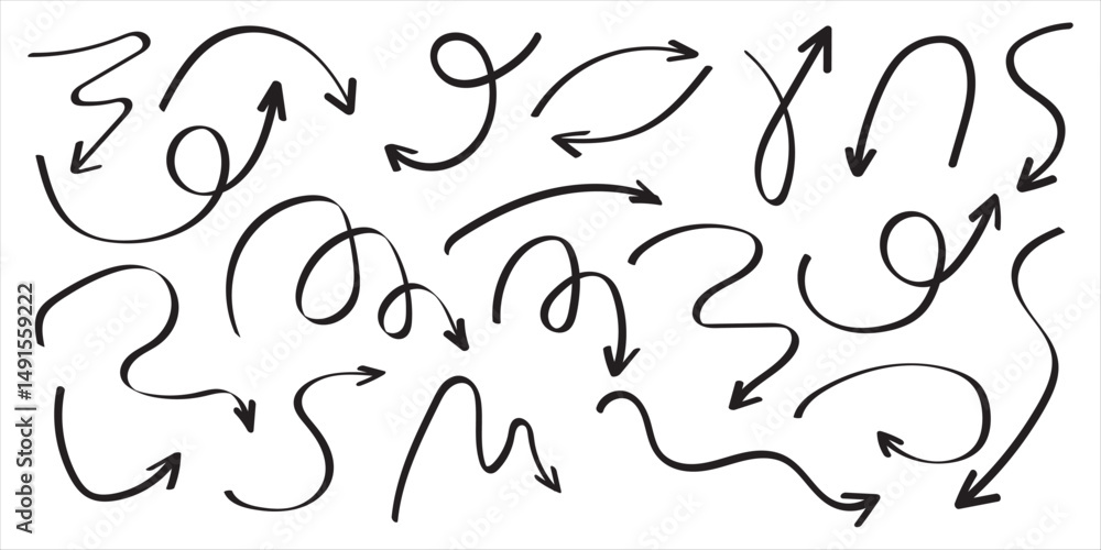 Red pencil arrow doodles set - hand drawn swirls, curved lines, chaotic pointers. Chalk sketches, artistic design elements pack. Grunge style marker scribbles, crayon strokes outline drawings. Red pencil arrow doodles set - hand drawn swirls, curved lines, chaotic pointers. Chalk sketches, artistic design elements pack. Grunge style marker scribbles, crayon strokes outline drawings.