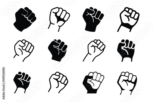 Set of fist solid icon vector illustration on white background.
